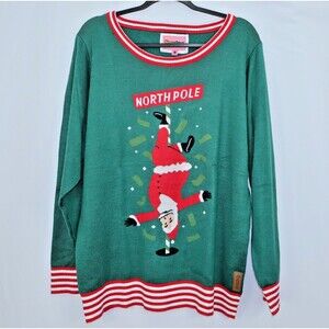 Ugly Christmas Sweater Pole Dancing Santa Tipsy Elves North Naughty Unisex XL